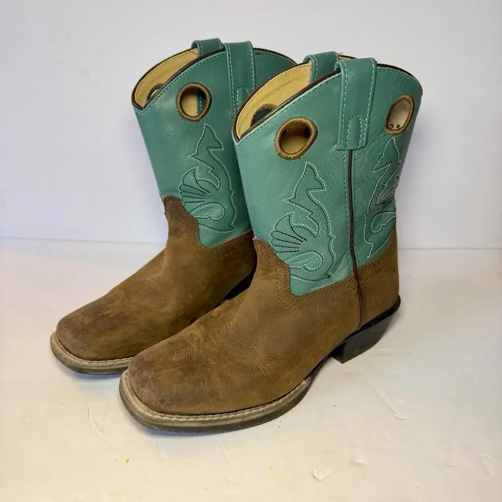 Masterson Girls Cowgirl Leather Teal Square Toe Boots RB2010C Size 2.5 - Picture 3 of 10